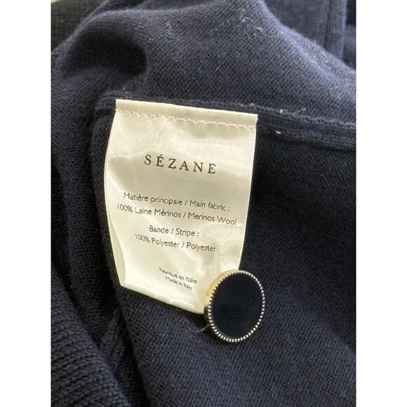 Sezane Jacob Sweater Jumper Navy Blue Long Sleeve Wool High Neck Buttons Size XS - Picture 9 of 11